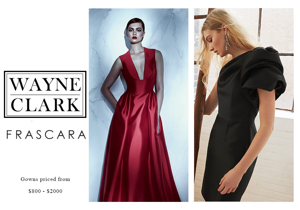 Beker Fashions: Frascara and Wayne Clark Gowns Priced from $800 - $2000